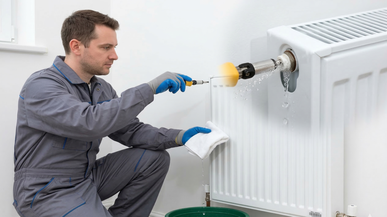 Person-bleeding-the-radiator-of-a-heating-system Person-bleeding-the-radiator-of-a-heating-system