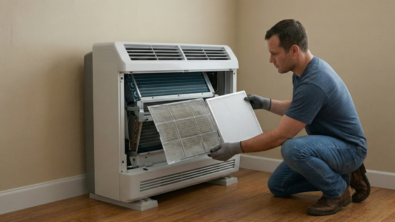 Person-putting-a-filter-to-a-heating-system Person-putting-a-filter-to-a-heating-system